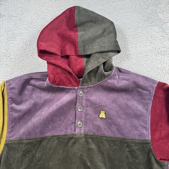 Teddy Fresh Hoodie Mens M Colorblock Henley Corduroy Pullover Cotton - Picture 2 of 8